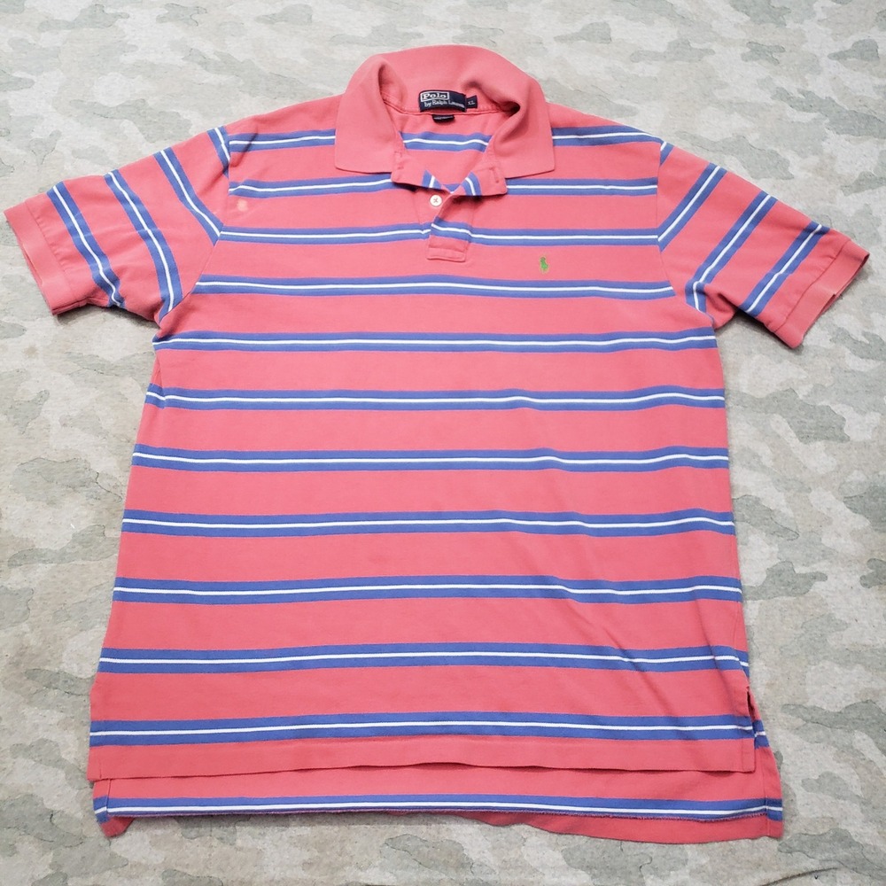 Polo Ralph Lauren Polo Shirt Mens XL Pink Striped Short Sleeve Preppy